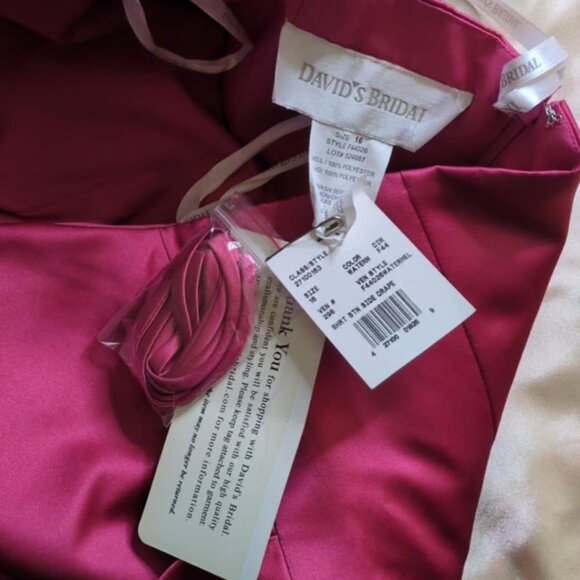 Davids Bridal Fuchsia Satin Dress 16 Barbie Side Drape Strapless Waterm Cl Sexy - Picture 4 of 5
